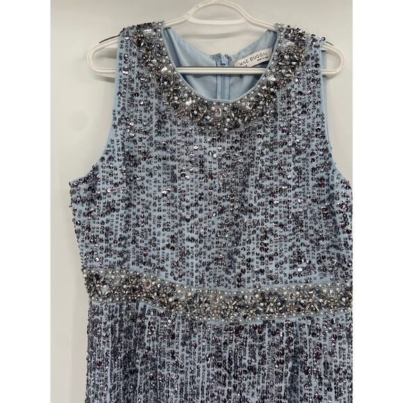 Mac Duggal 10839 Slate Blue Bead & Sequin Sleeveless Column Formal Gown 16 NWT - Picture 4 of 10